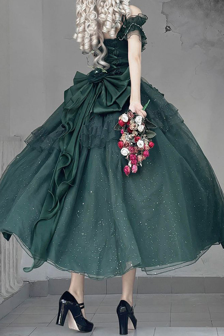 Gothic Lolita Dress - Bright Stars, Green, Ruffled, Sweet Style, Bow Detail - additional product view 10