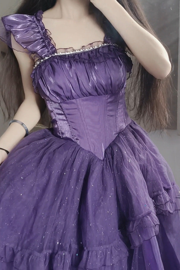 Gothic Lolita Dress - Bright Stars, Purple, Ruffled, Sweet Style, Bow Detail - additional product view 2
