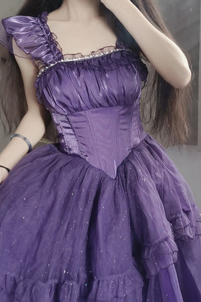 Gothic Lolita Dress - Bright Stars, Purple, Ruffled, Sweet Style, Bow Detail - additional product view 2