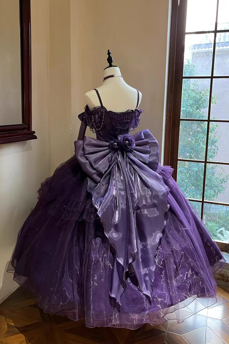 Gothic Lolita Dress - Bright Stars, Purple, Ruffled, Sweet Style, Bow Detail - additional product view 3