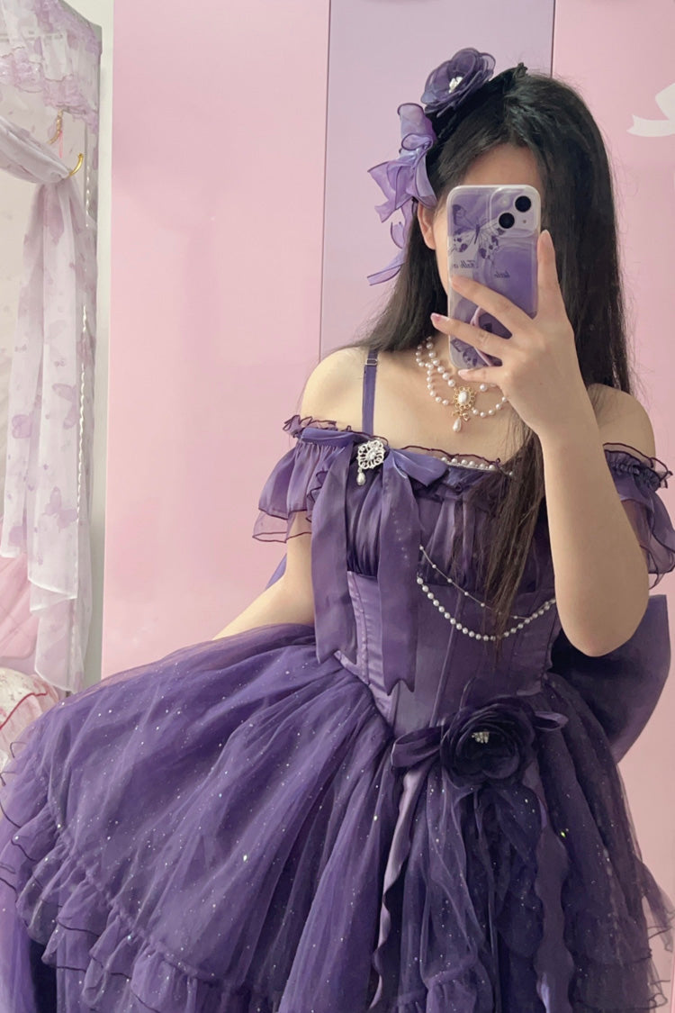 Gothic Lolita Dress - Bright Stars, Purple, Ruffled, Sweet Style, Bow Detail - additional product view 4