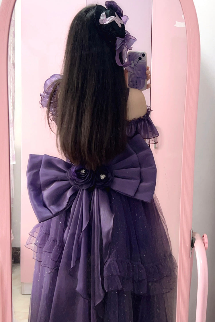 Gothic Lolita Dress - Bright Stars, Purple, Ruffled, Sweet Style, Bow Detail - additional product view 5