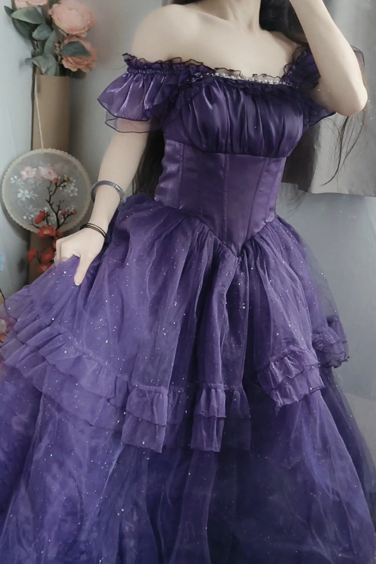 Gothic Lolita Dress - Bright Stars, Purple, Ruffled, Sweet Style, Bow Detail - additional product view 6