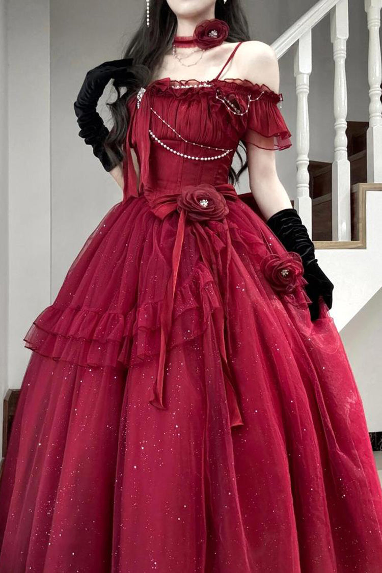 Gothic Lolita Dress - Bright Stars, Red, Ruffled, Sweet Style, Bow Detail - additional product view 3
