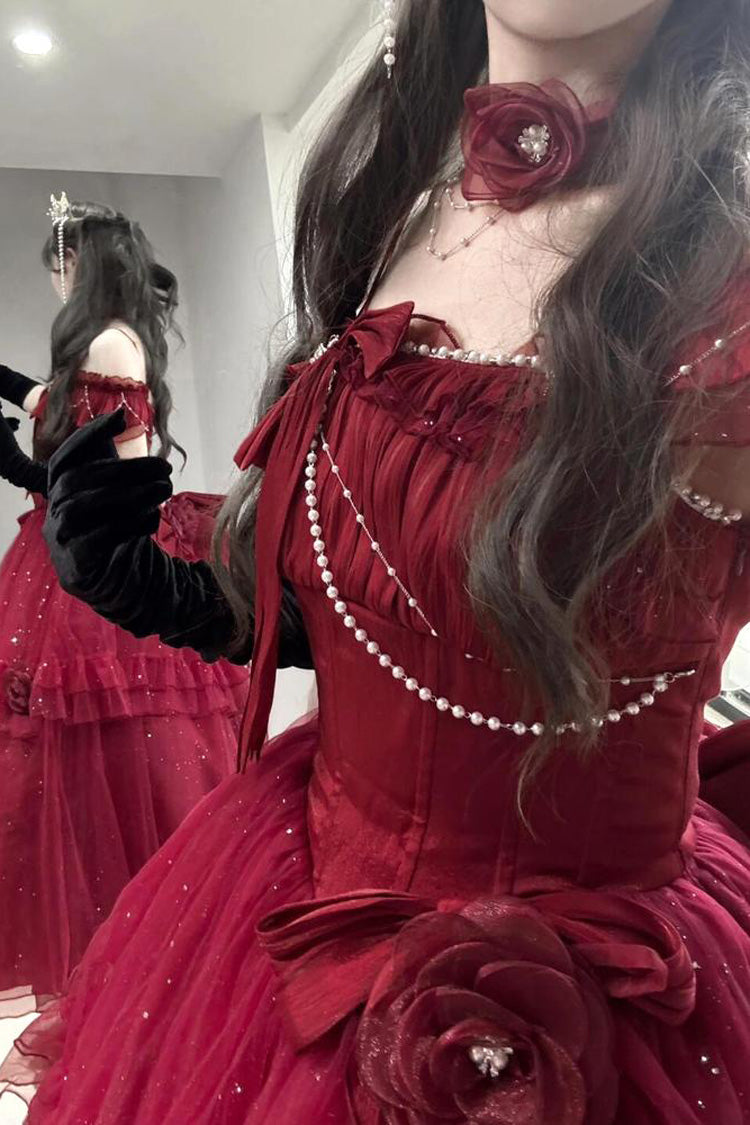 Gothic Lolita Dress - Bright Stars, Red, Ruffled, Sweet Style, Bow Detail - additional product view 5