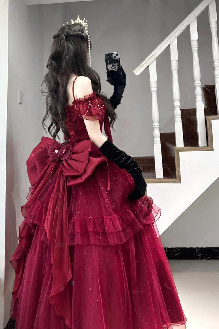 Gothic Lolita Dress - Bright Stars, Red, Ruffled, Sweet Style, Bow Detail - additional product view 7