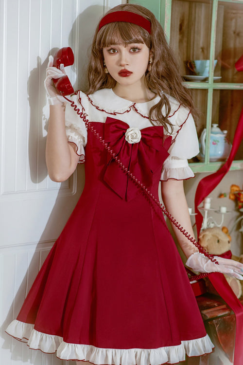 Gothic Lolita Dress - Camellia, Red, Puff Sleeves, Ruffled, Sweet Style - additional product view 2