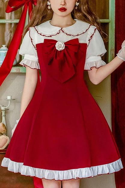 Gothic Lolita Dress - Camellia, Red, Puff Sleeves, Ruffled, Sweet Style - main product image