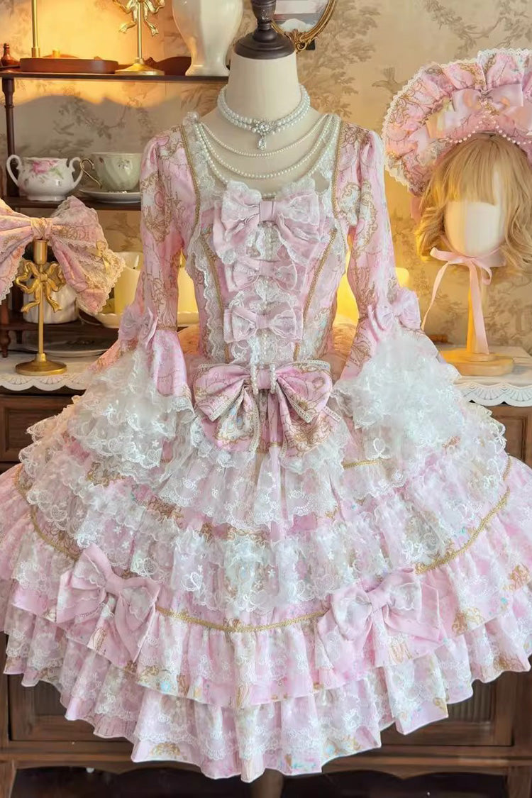 Gothic Lolita Dress - Candlelight Elegance, Pink, Long Sleeves, Sweet Style, Bow Detail - additional product view 3