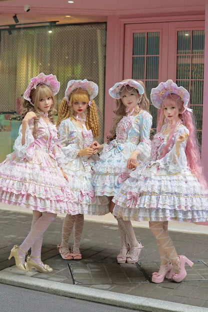 Gothic Lolita Dress - Candlelight Elegance, Pink, Long Sleeves, Sweet Style, Bow Detail - additional product view 6