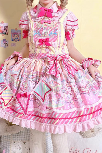 Gothic Lolita Dress - Candy Park Print, 2 Colors, Sweet Style, Bow Detail, Ruffled - additional product view 3