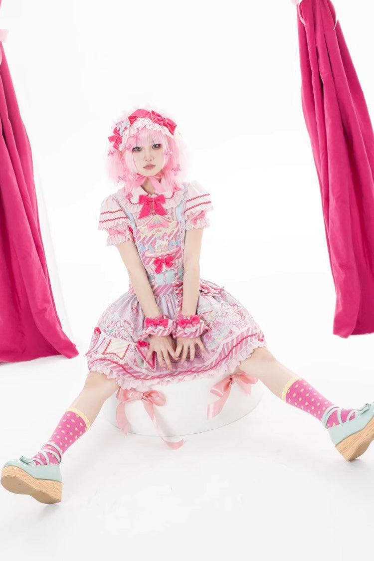Gothic Lolita Dress - Candy Park Print, 2 Colors, Sweet Style, Bow Detail, Ruffled - additional product view 5