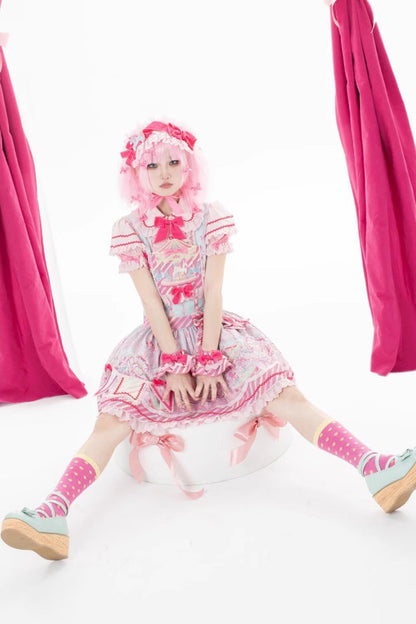 Gothic Lolita Dress - Candy Park Print, 2 Colors, Sweet Style, Bow Detail, Ruffled - additional product view 5