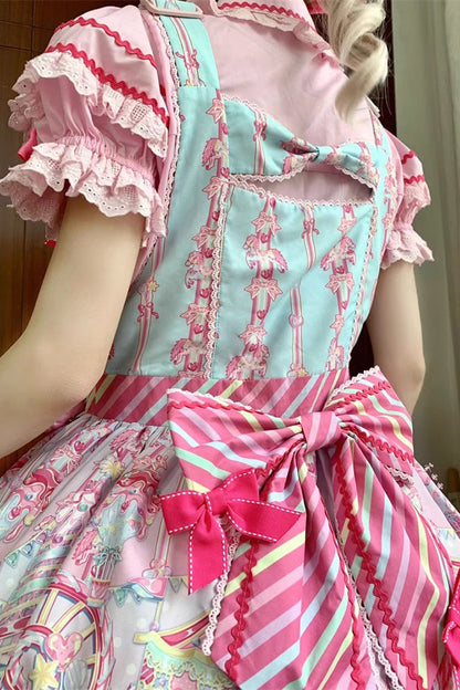 Gothic Lolita Dress - Candy Park Print, 2 Colors, Sweet Style, Bow Detail, Ruffled - additional product view 6
