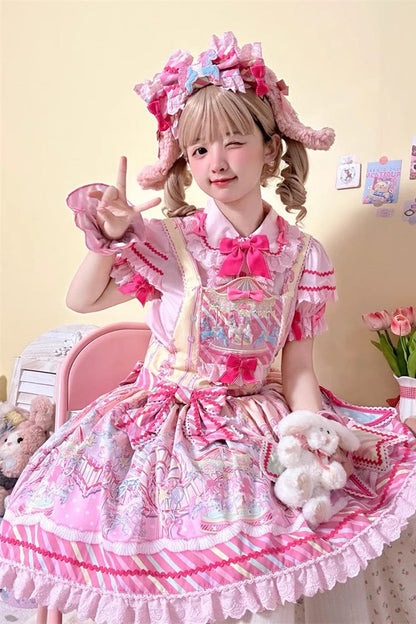Gothic Lolita Dress - Candy Park Print, 2 Colors, Sweet Style, Bow Detail, Ruffled - main product image