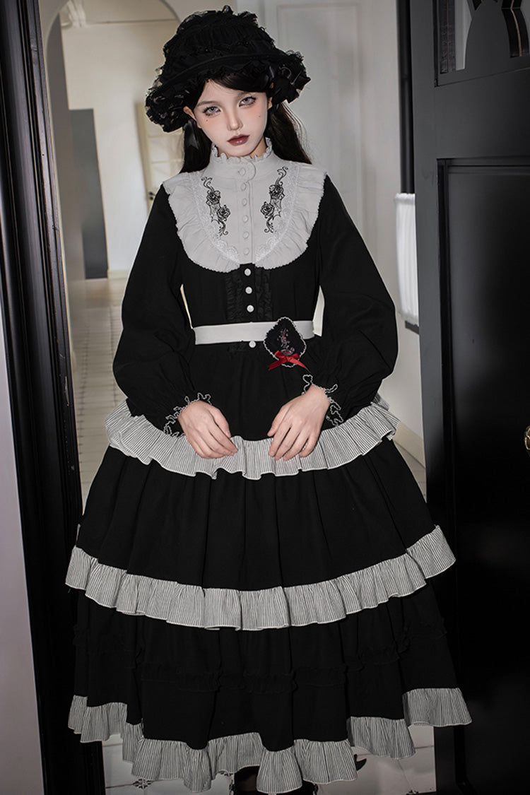 Gothic Lolita Dress - Castle Night, 2 Colors, Long Sleeves, Ruffled, Embroidered - additional product view 3