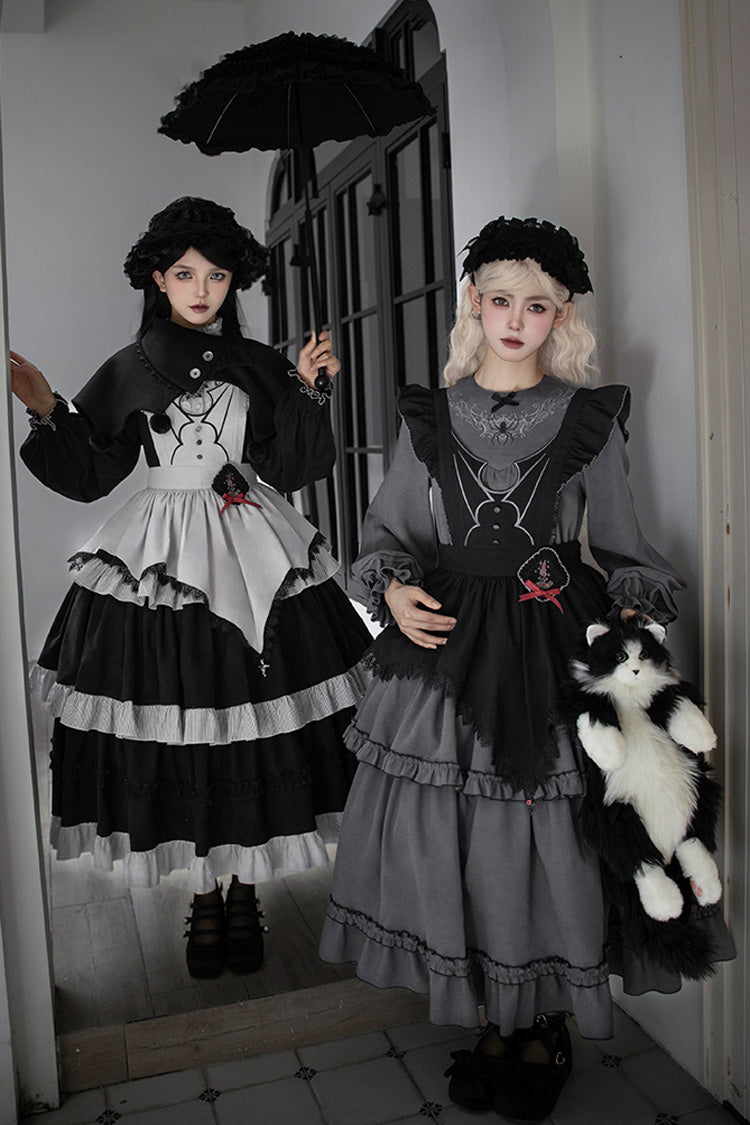 Gothic Lolita Dress - Castle Night, 2 Colors, Long Sleeves, Ruffled, Embroidered - additional product view 4