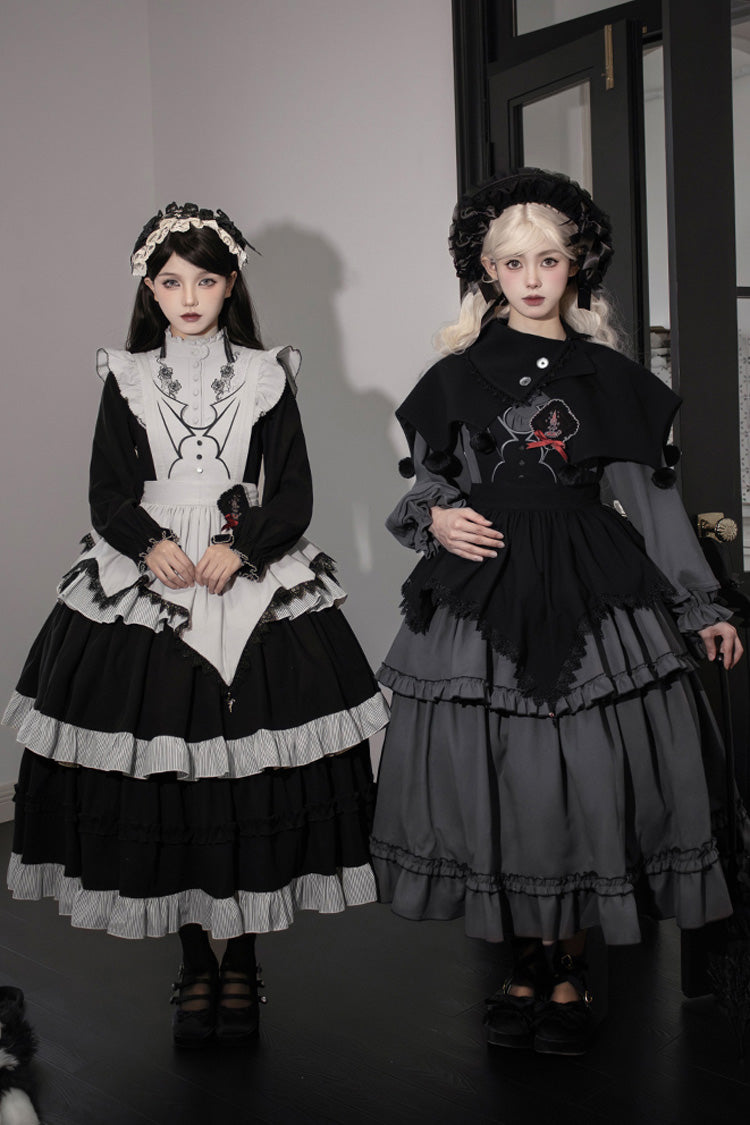 Gothic Lolita Dress - Castle Night, 2 Colors, Long Sleeves, Ruffled, Embroidered - additional product view 5