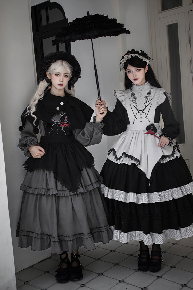 Gothic Lolita Dress - Castle Night, 2 Colors, Long Sleeves, Ruffled, Embroidered - additional product view 7