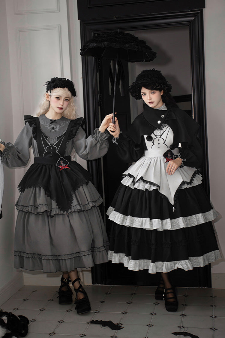 Gothic Lolita Dress - Castle Night, 2 Colors, Long Sleeves, Ruffled, Embroidered - additional product view 8