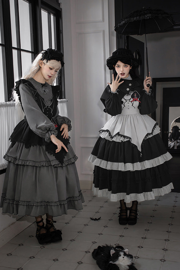 Gothic Lolita Dress - Castle Night, 2 Colors, Long Sleeves, Ruffled, Embroidered - additional product view 9