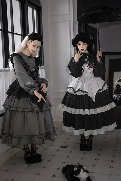 Gothic Lolita Dress - Castle Night, 2 Colors, Long Sleeves, Ruffled, Embroidered - additional product view 9