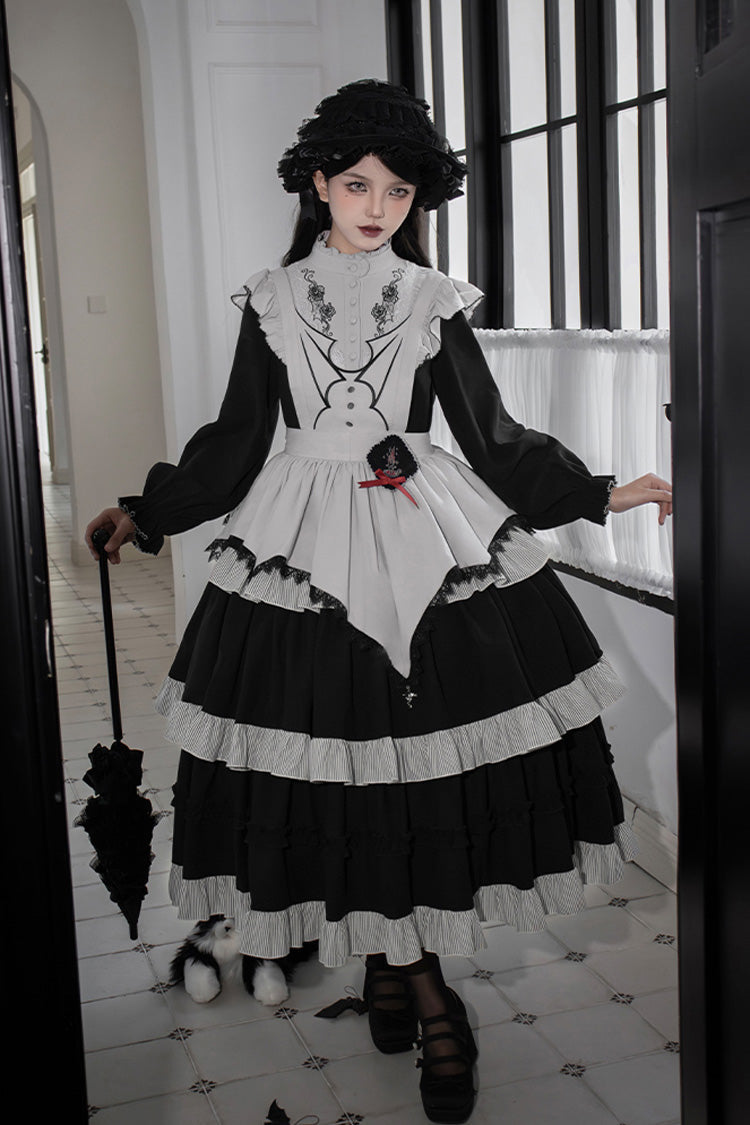 Gothic Lolita Dress - Castle Night, 2 Colors, Long Sleeves, Ruffled, Embroidered - additional product view 11