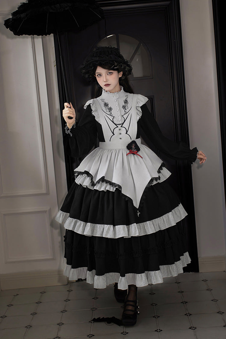 Gothic Lolita Dress - Castle Night, 2 Colors, Long Sleeves, Ruffled, Embroidered - additional product view 12