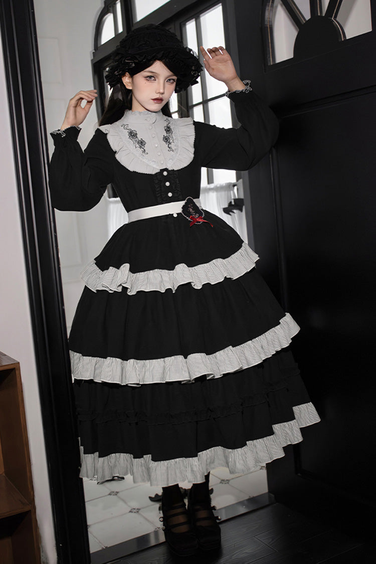 Gothic Lolita Dress - Castle Night, 2 Colors, Long Sleeves, Ruffled, Embroidered - additional product view 13