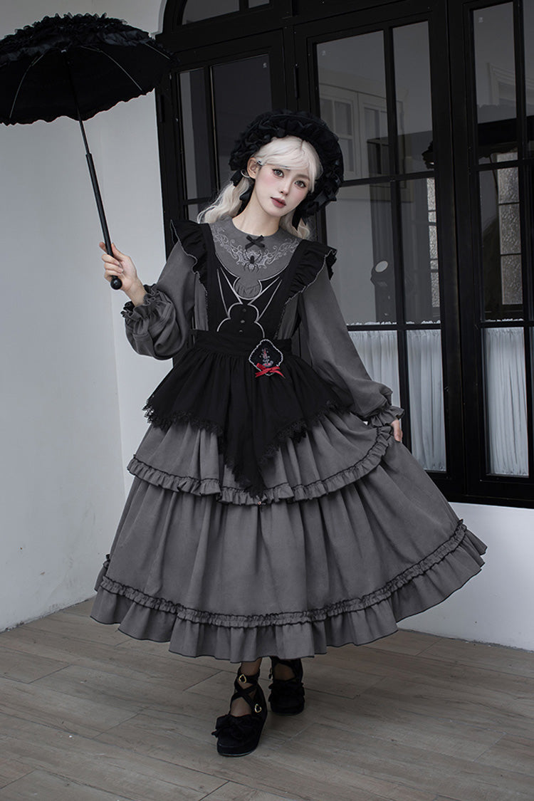 Gothic Lolita Dress - Castle Night, 2 Colors, Long Sleeves, Ruffled, Embroidered - additional product view 14