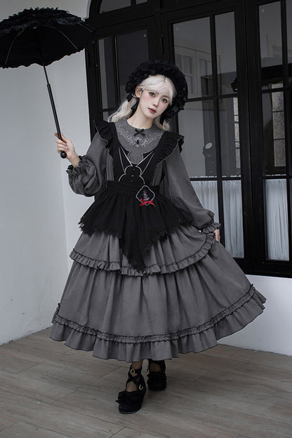 Gothic Lolita Dress - Castle Night, 2 Colors, Long Sleeves, Ruffled, Embroidered - additional product view 14