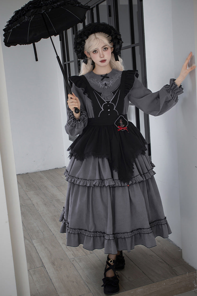 Gothic Lolita Dress - Castle Night, 2 Colors, Long Sleeves, Ruffled, Embroidered - additional product view 15