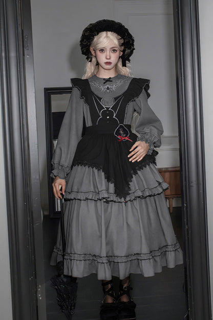 Gothic Lolita Dress - Castle Night, 2 Colors, Long Sleeves, Ruffled, Embroidered - additional product view 16