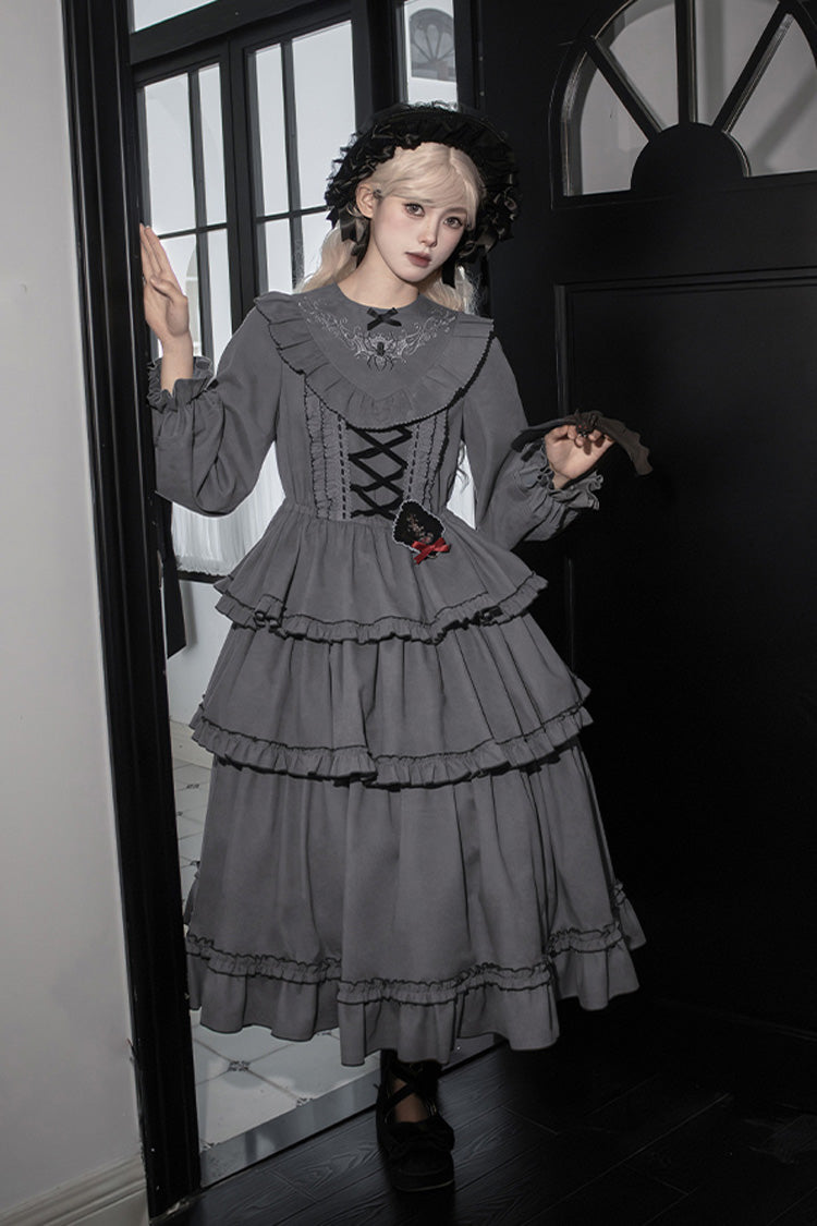 Gothic Lolita Dress - Castle Night, 2 Colors, Long Sleeves, Ruffled, Embroidered - additional product view 17