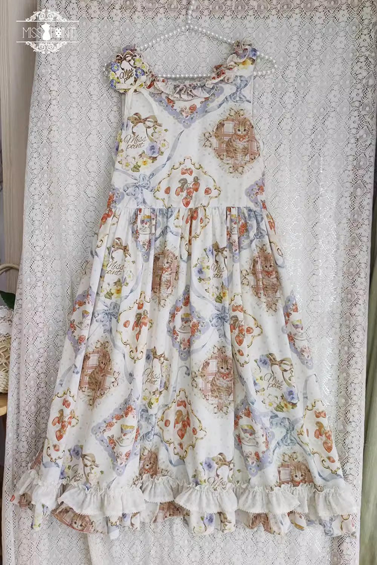 Gothic Lolita Dress - Cat Rose Tea, 3 Colors, Ruffled, Printed, Sweet Style - additional product view 2