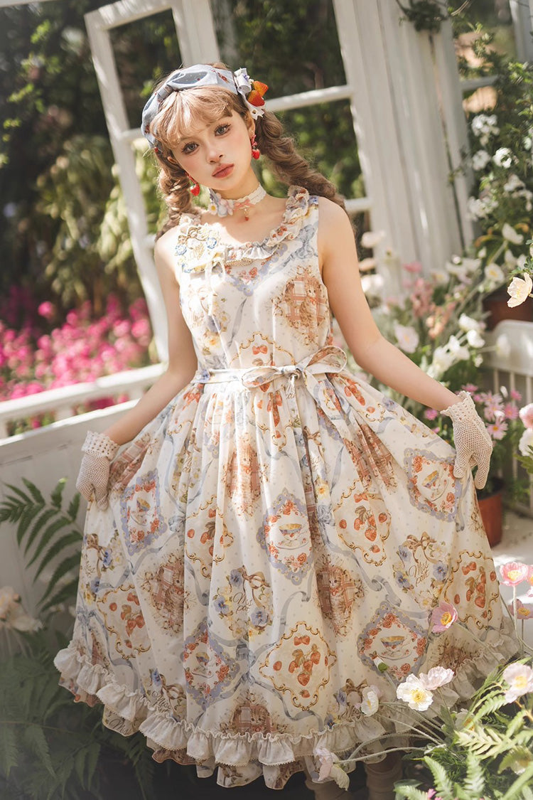 Gothic Lolita Dress - Cat Rose Tea, 3 Colors, Ruffled, Printed, Sweet Style - main product image