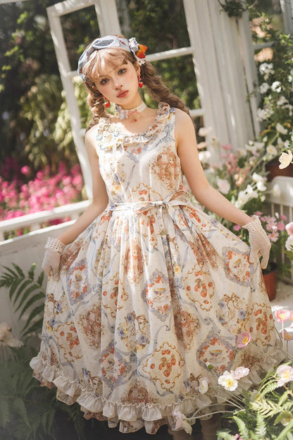 Gothic Lolita Dress - Cat Rose Tea, 3 Colors, Ruffled, Printed, Sweet Style - main product image