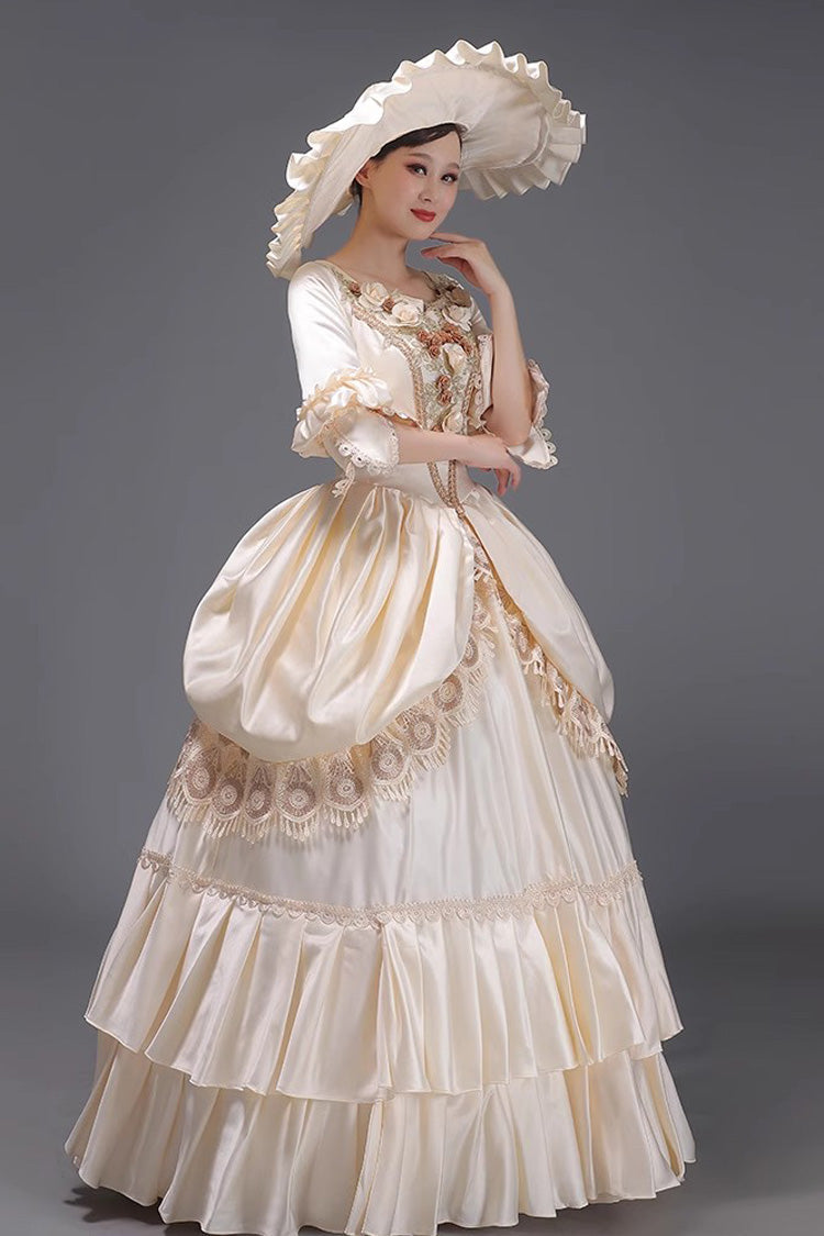 Gothic Lolita Dress - Champagne 3d Flower Decoration, Champagne, Ruffled, Embroidered - additional product view 2