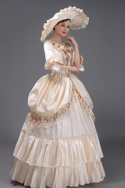 Gothic Lolita Dress - Champagne 3d Flower Decoration, Champagne, Ruffled, Embroidered - additional product view 2