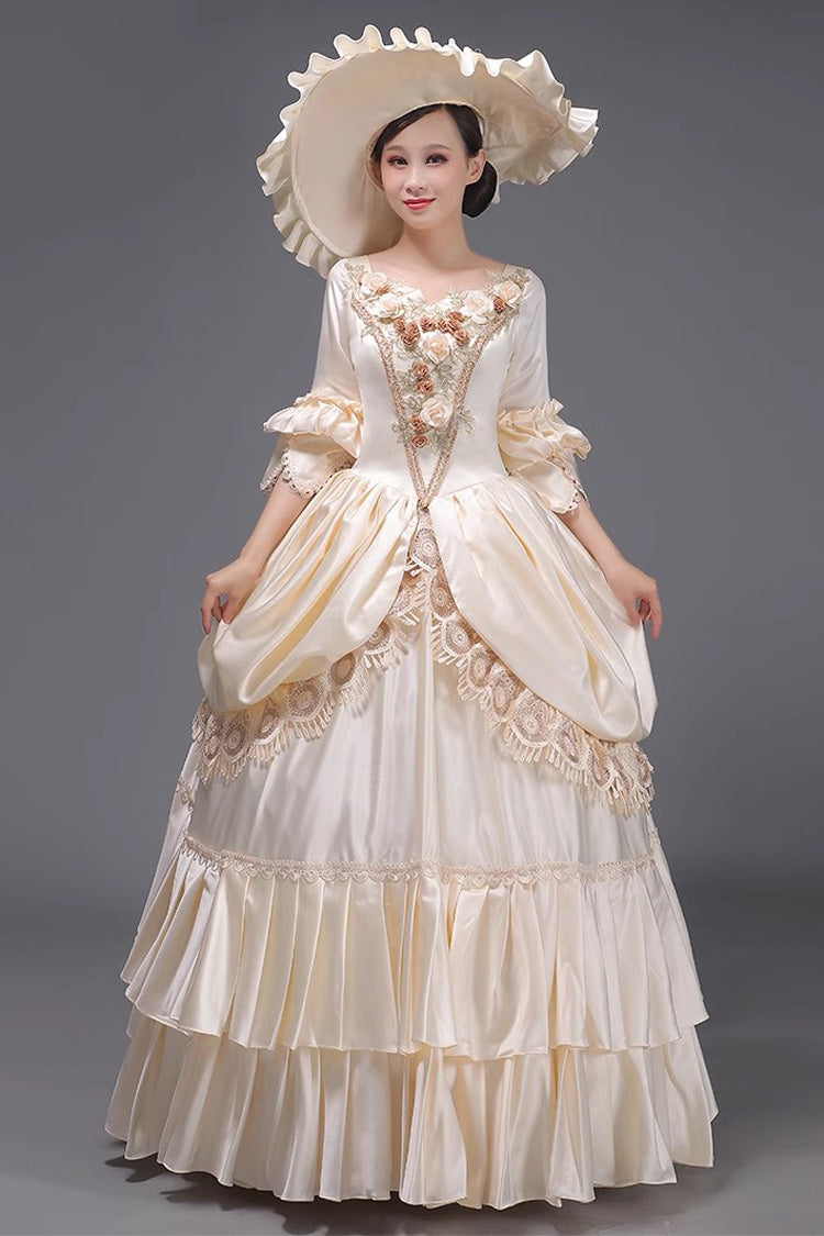 Gothic Lolita Dress - Champagne 3d Flower Decoration, Champagne, Ruffled, Embroidered - additional product view 3