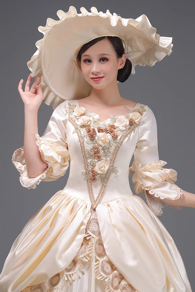 Gothic Lolita Dress - Champagne 3d Flower Decoration, Champagne, Ruffled, Embroidered - additional product view 5