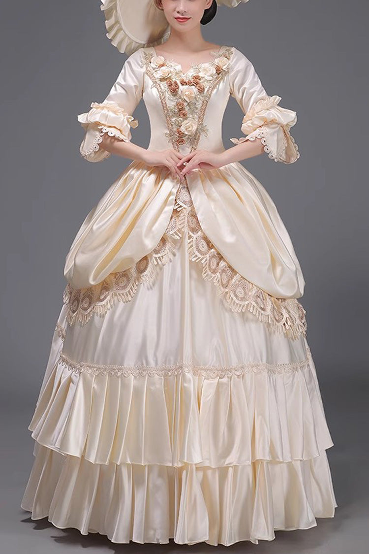 Gothic Lolita Dress - Champagne 3d Flower Decoration, Champagne, Ruffled, Embroidered - main product image
