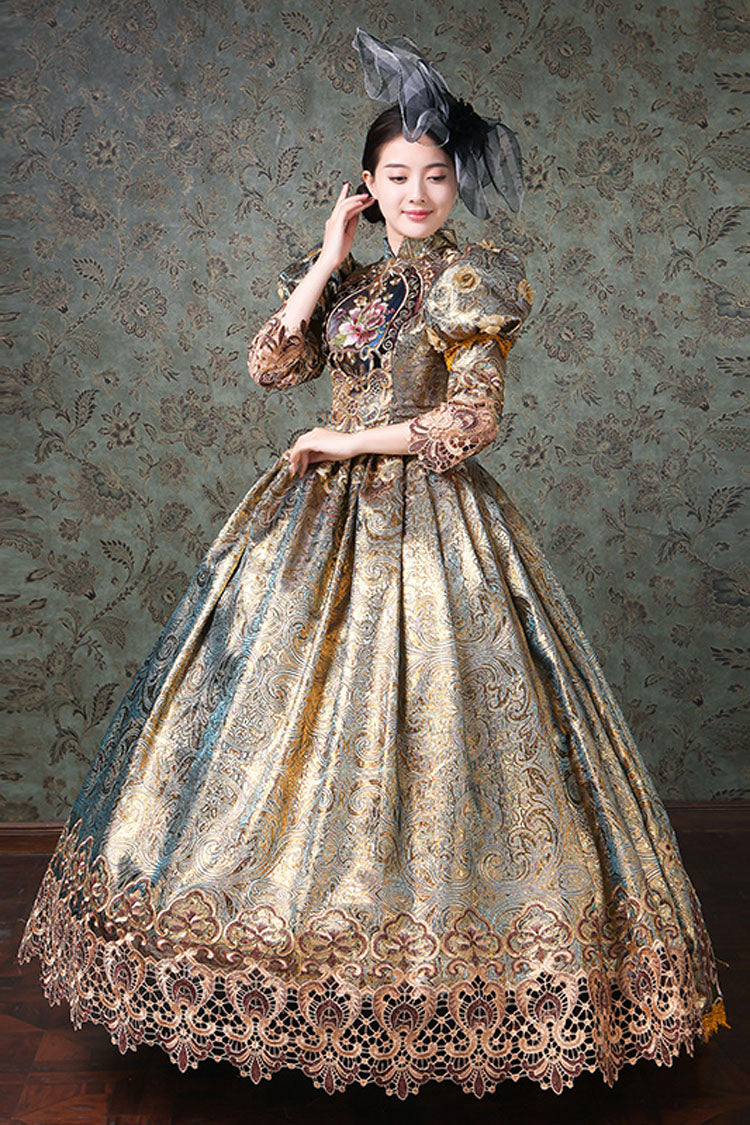 Gothic Lolita Dress - Champagne Half Sleeves High, Champagne, High Waist, Embroidered - additional product view 2