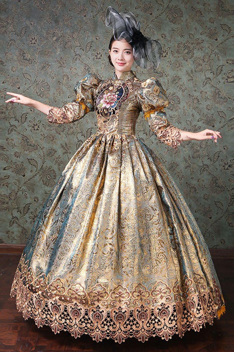 Gothic Lolita Dress - Champagne Half Sleeves High, Champagne, High Waist, Embroidered - additional product view 3