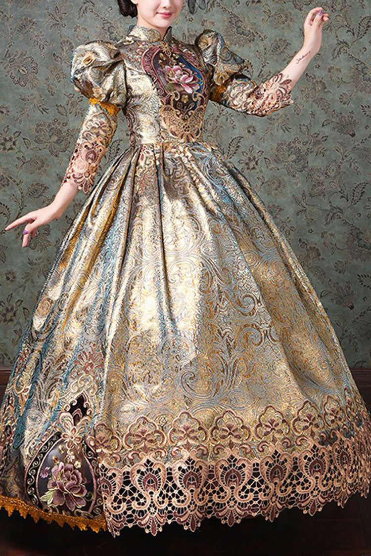 Gothic Lolita Dress - Champagne Half Sleeves High, Champagne, High Waist, Embroidered - main product image