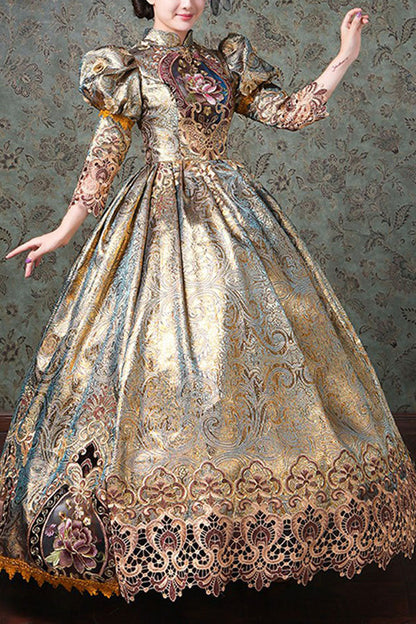 Gothic Lolita Dress - Champagne Half Sleeves High, Champagne, High Waist, Embroidered - main product image