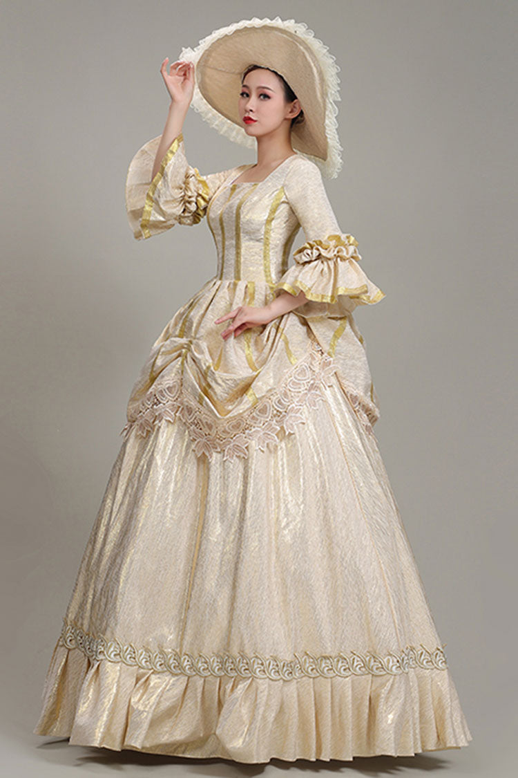 Gothic Lolita Dress - Champagne Half Sleeves Square, Champagne, Square Collar, High Waist - additional product view 2