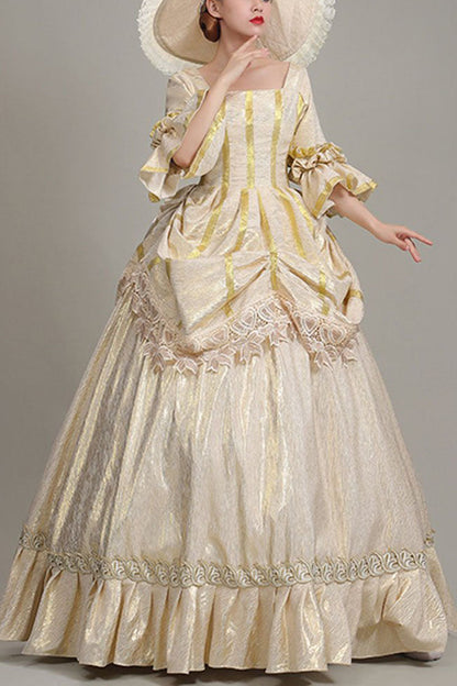 Gothic Lolita Dress - Champagne Half Sleeves Square, Champagne, Square Collar, High Waist - main product image