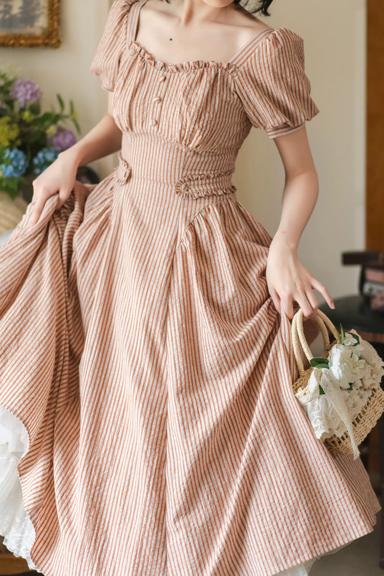 Gothic Lolita Dress - Chantilly Forest, Red, Square Collar, Striped, Classic Style - additional product view 2