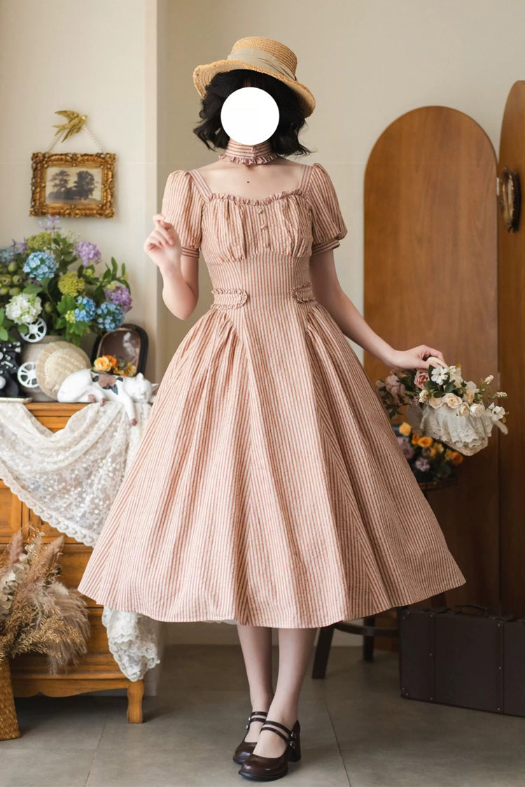 Gothic Lolita Dress - Chantilly Forest, Red, Square Collar, Striped, Classic Style - additional product view 3